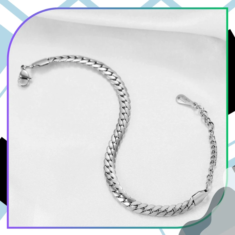 Bransoletka łańcuch srebrna stal chirurgiczna elegancka 9.webp