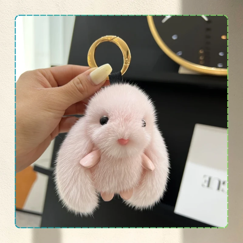 Brelok Królik zawieszka do torebki pompon puszysty króliczek różowy 6.webp