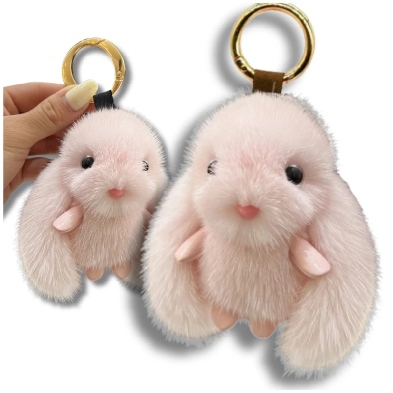 Brelok Królik zawieszka do torebki pompon puszysty króliczek różowy 7.webp