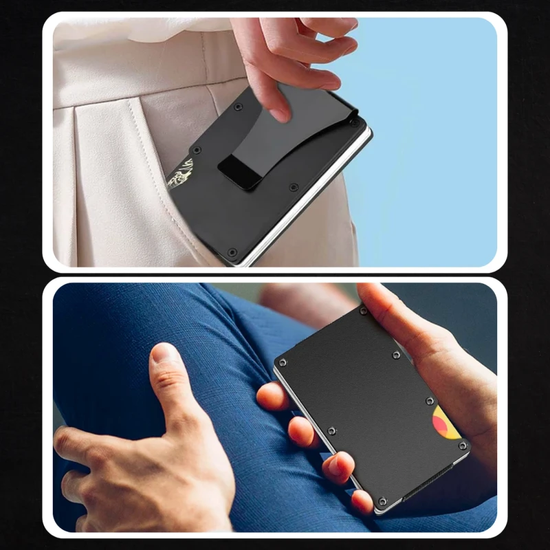 Męski mini metalowy portfel męski czarny futerał organizer na karty 2.webp