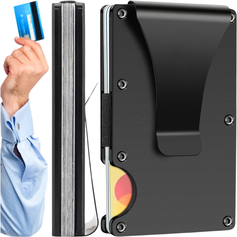 Męski mini metalowy portfel męski czarny futerał organizer na karty 5.webp