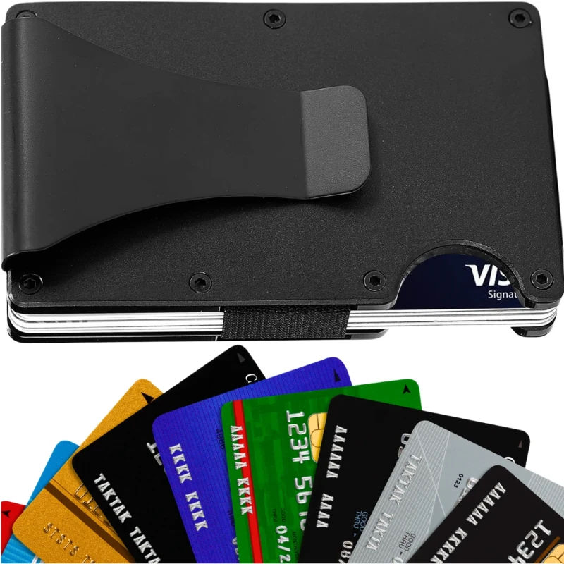 Męski mini metalowy portfel męski czarny futerał organizer na karty 6.webp