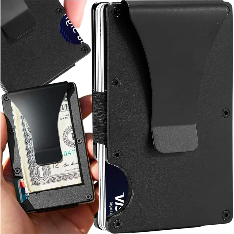 Męski mini metalowy portfel męski czarny futerał organizer na karty 7.webp