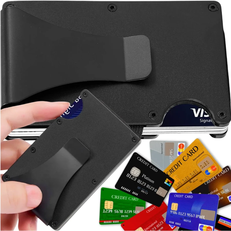 Męski mini metalowy portfel męski czarny futerał organizer na karty 8.webp