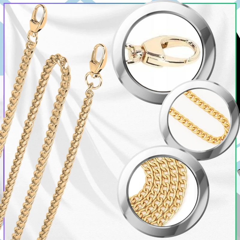 Pasek do torebki 120cm torby złoty mocny metalowy łańcuch 5.webp