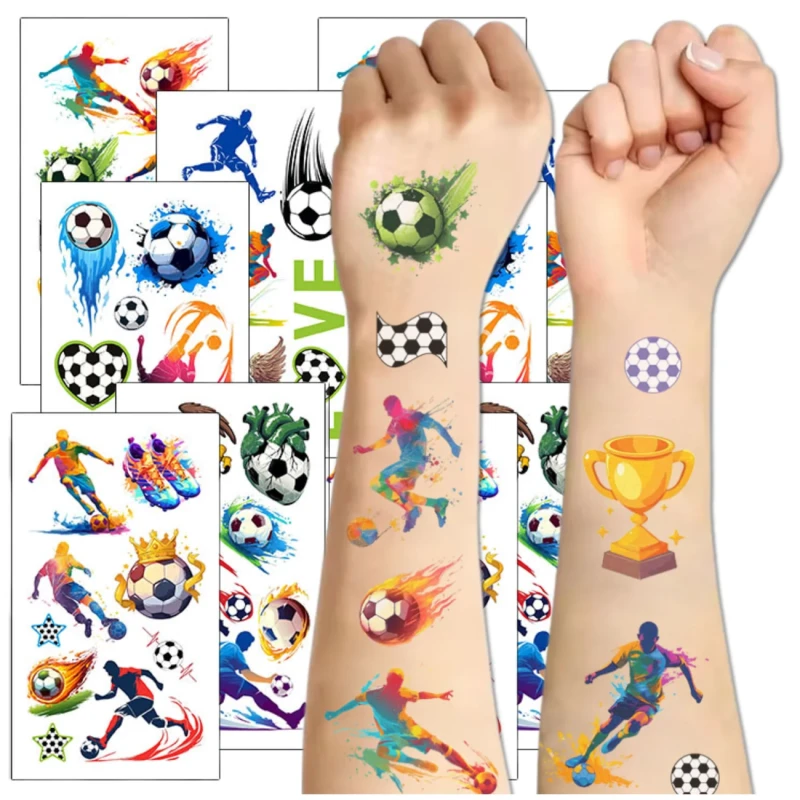 Tatuaże zmywalne piłka nożna kolorowe dla dzieci zestaw 10 arkuszy 2.webp