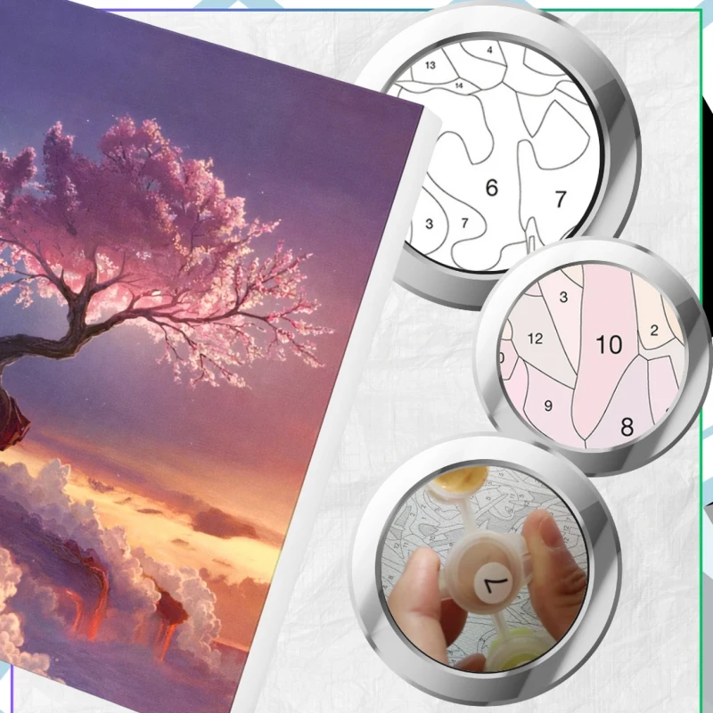 Zestaw do malowania po numerach 40 x 50cm obraz na płótnie Zachód Słońca Drzewo Sakura 6.webp
