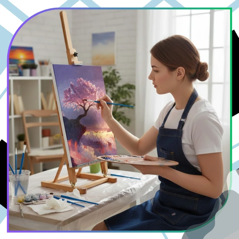 Zestaw do malowania po numerach 40 x 50cm obraz na płótnie Zachód Słońca Drzewo Sakura 11.webp