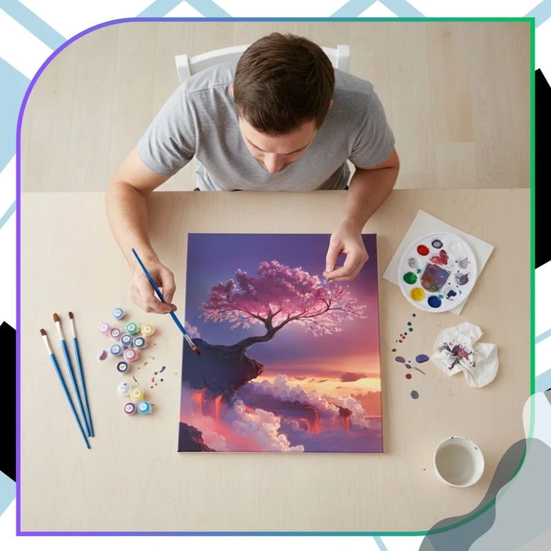 Zestaw do malowania po numerach 40 x 50cm obraz na płótnie Zachód Słońca Drzewo Sakura 12.webp
