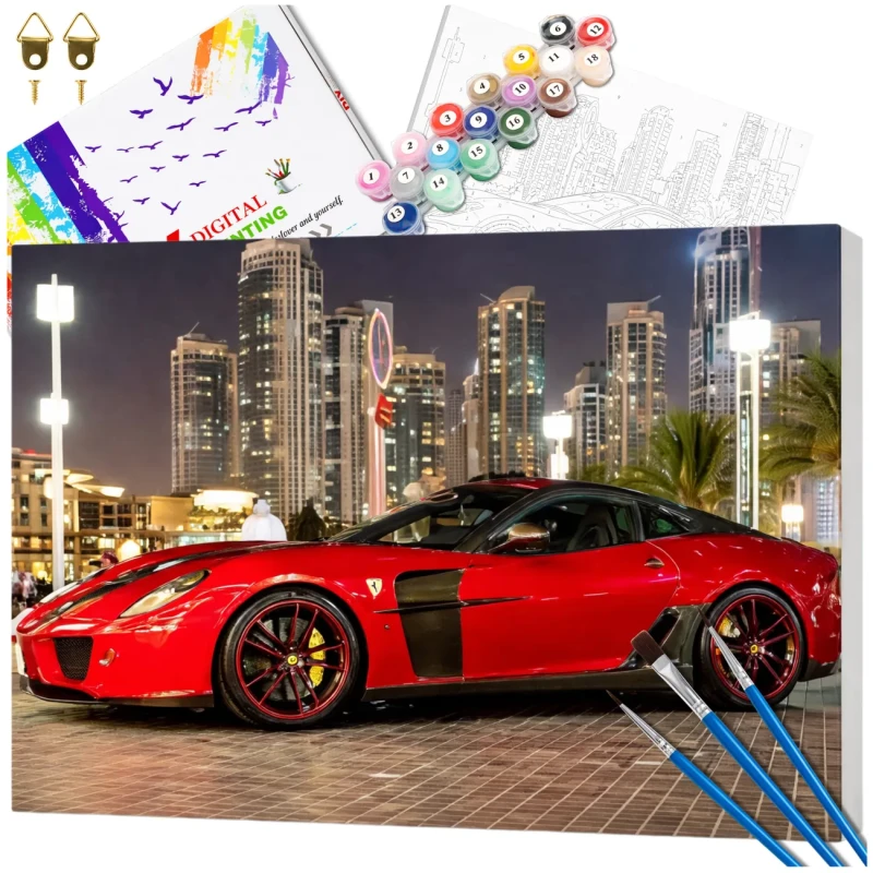 Zestaw do malowania po numerach 40 x 50cm obraz na płótnie Czerwone Auto Supercar 1.webp