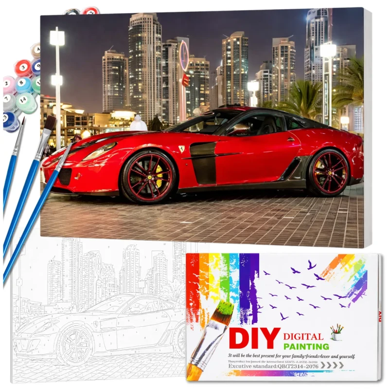 Zestaw do malowania po numerach 40 x 50cm obraz na płótnie Czerwone Auto Supercar 3.webp