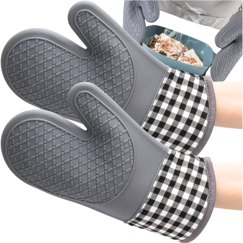 Komplet rękawic kuchennych silikonowe antypoślizgowe szare 1.webp