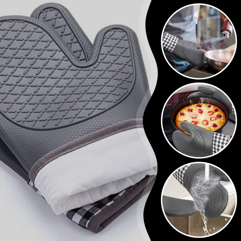 Komplet rękawic kuchennych silikonowe antypoślizgowe szare 5.webp