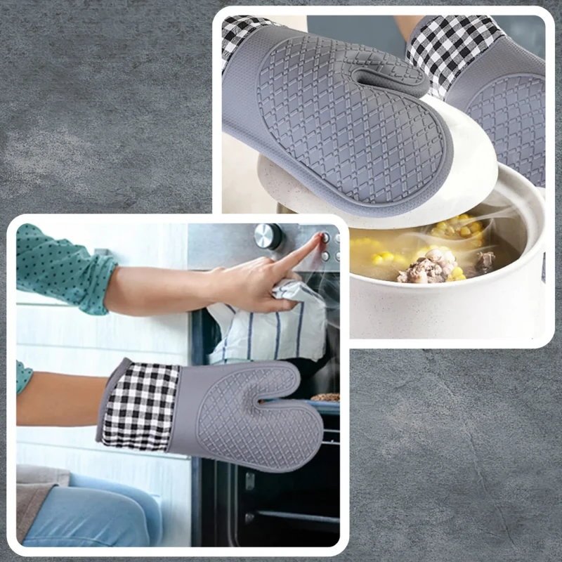 Komplet rękawic kuchennych silikonowe antypoślizgowe szare 6.webp