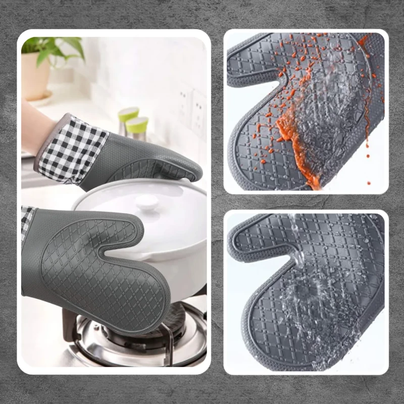 Komplet rękawic kuchennych silikonowe antypoślizgowe szare 7.webp