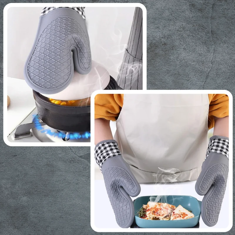 Komplet rękawic kuchennych silikonowe antypoślizgowe szare 8.webp