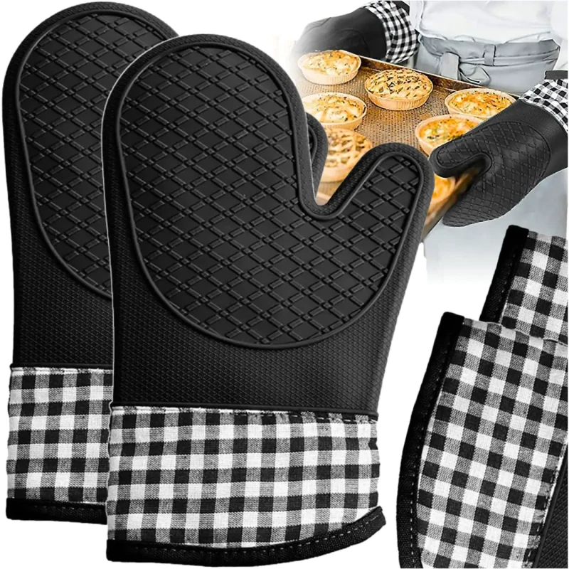 Komplet rękawic kuchennych silikonowe antypoślizgowe czarne 1.webp