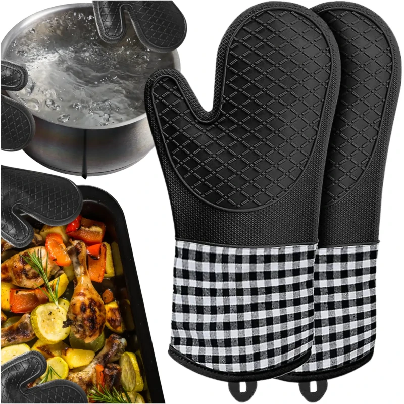Komplet rękawic kuchennych silikonowe antypoślizgowe czarne 2.webp