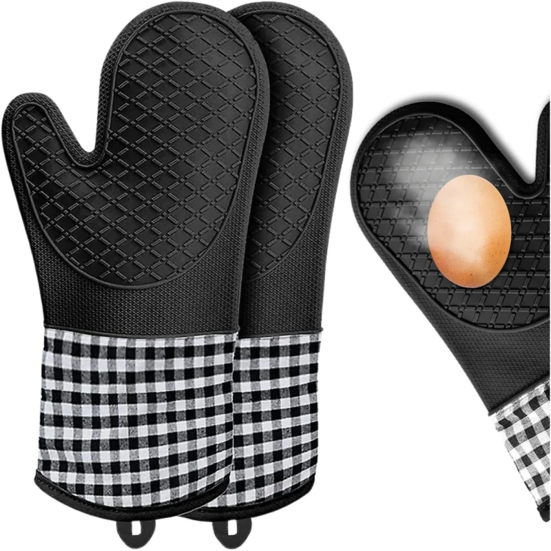 Komplet rękawic kuchennych silikonowe antypoślizgowe czarne 3.webp