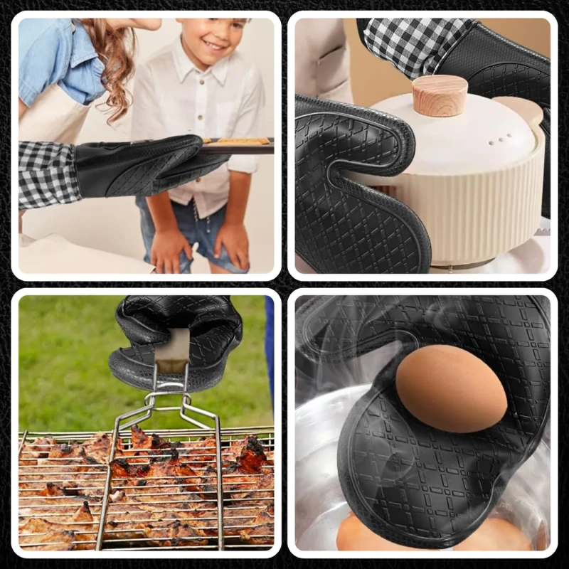 Komplet rękawic kuchennych silikonowe antypoślizgowe czarne 5.webp