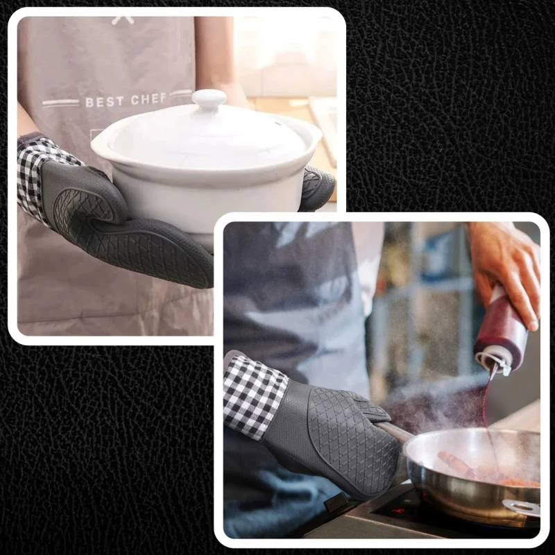 Komplet rękawic kuchennych silikonowe antypoślizgowe czarne 6.webp
