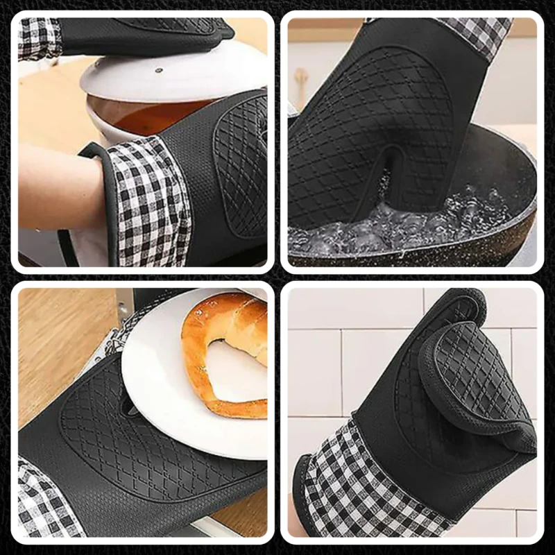 Komplet rękawic kuchennych silikonowe antypoślizgowe czarne 7.webp