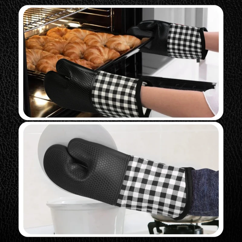Komplet rękawic kuchennych silikonowe antypoślizgowe czarne 8.webp
