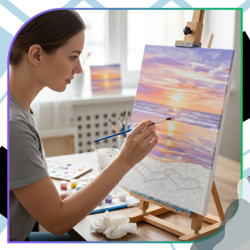 Malowanie po numerach z ramą 40 x 50cm obraz na płótnie Zachód Słońca Na Morzem 12.webp