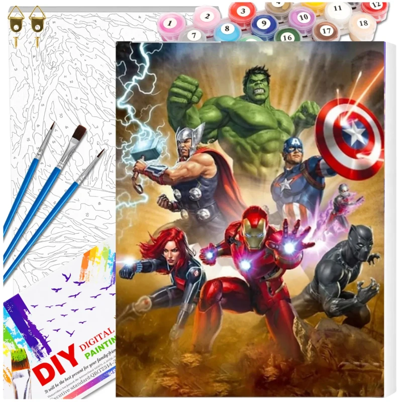 Malowanie po numerach z ramą 40 x 50cm obraz na płótnie Superbohaterowie 2.webp