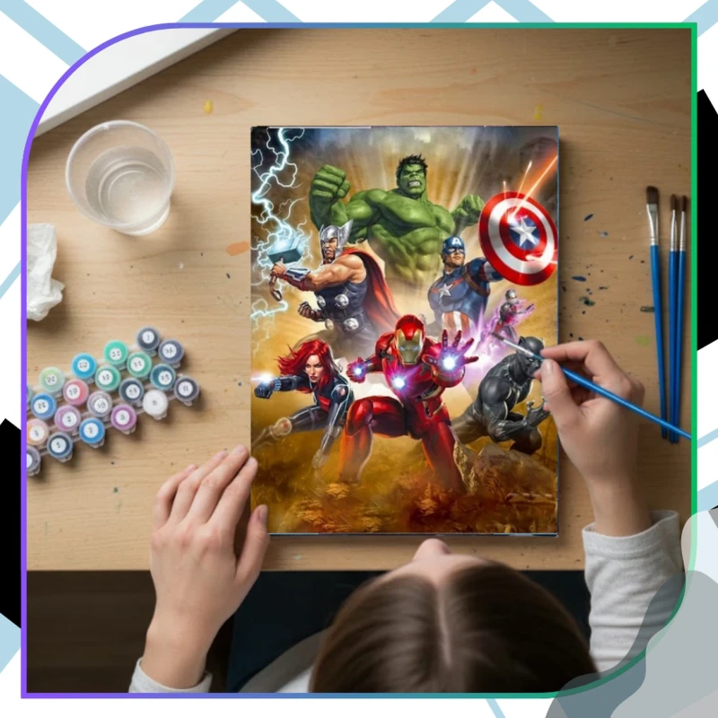 Malowanie po numerach z ramą 40 x 50cm obraz na płótnie Superbohaterowie 10.webp