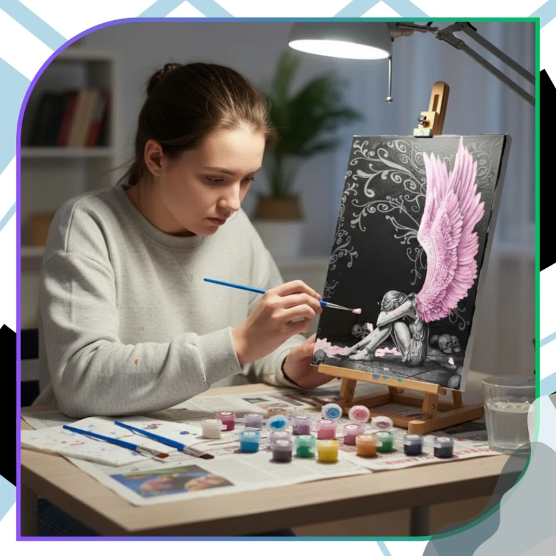 Malowanie po numerach z ramą 40 x 50cm obraz na płótnie Różowe Skrzydła 13.webp