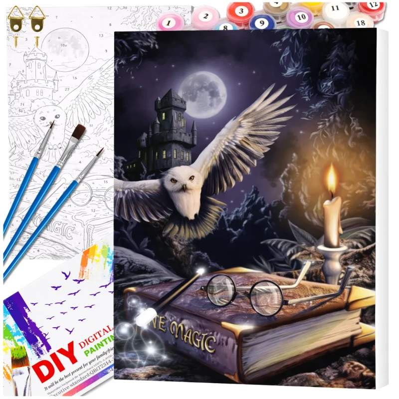 Malowanie po numerach z ramą 40 x 50cm obraz na płótnie Magiczna Sowa 2.webp