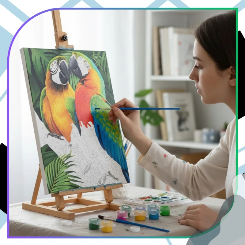 Malowanie po numerach z ramą 40 x 50cm obraz na płótnie Kolorowe Papugi 11.webp