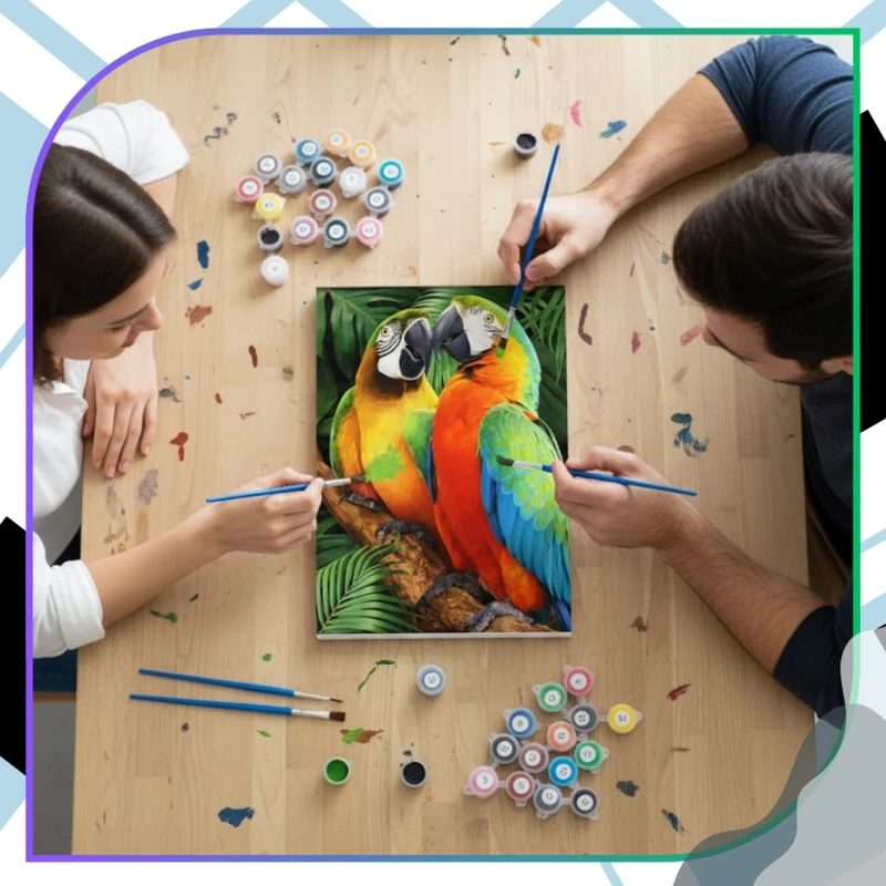 Malowanie po numerach z ramą 40 x 50cm obraz na płótnie Kolorowe Papugi 13.webp
