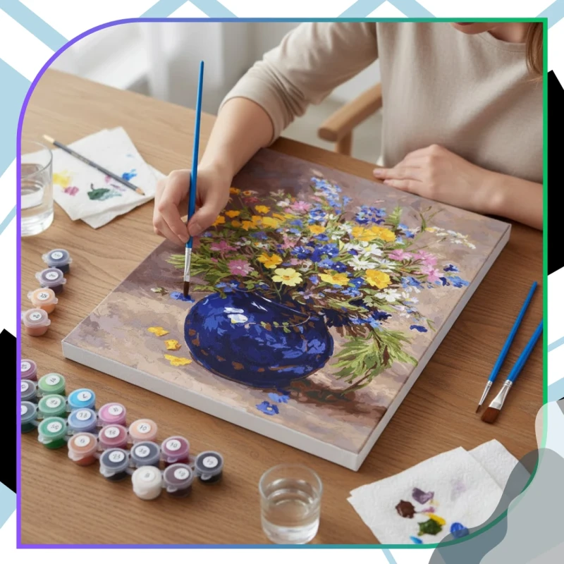 Malowanie po numerach z ramą 40 x 50cm obraz na płótnie Bukiet Kwiatów w Wazonie 13.webp