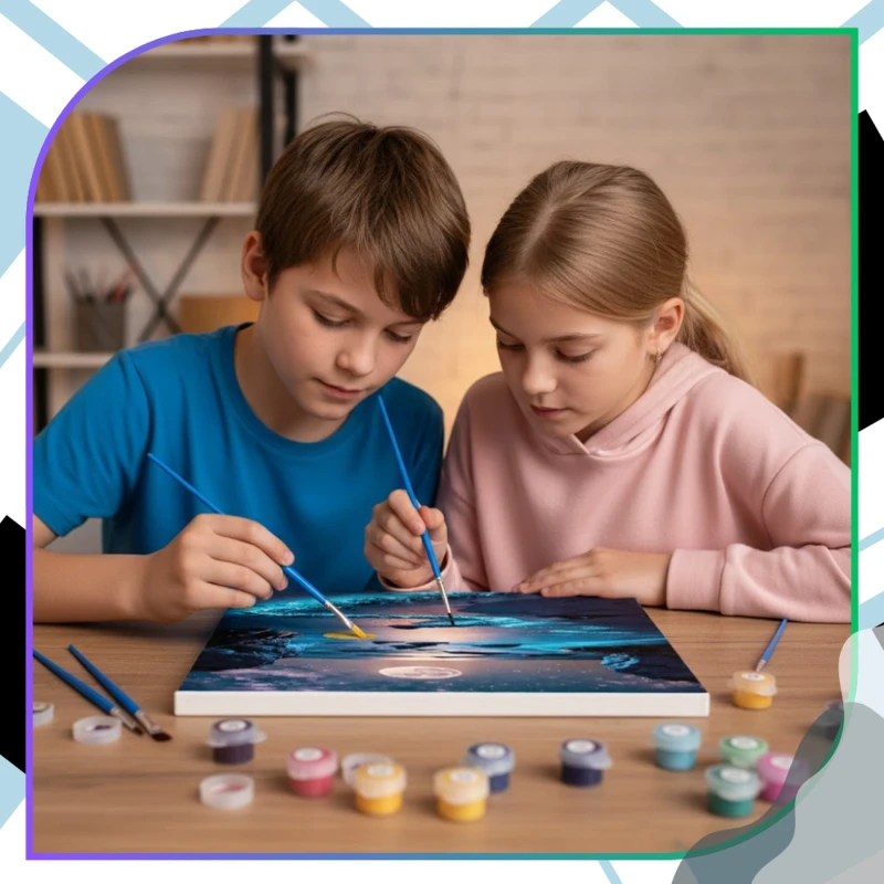 Malowanie po numerach z ramą 40 x 50cm obraz na płótnie Nocny Księżyc Nad Morzem 12.webp