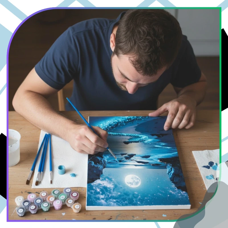 Malowanie po numerach z ramą 40 x 50cm obraz na płótnie Nocny Księżyc Nad Morzem 13.webp