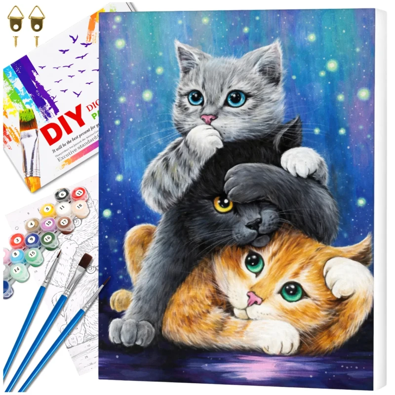Malowanie po numerach z ramą 40 x 50cm obraz na płótnie Urocze Kotki 1.webp