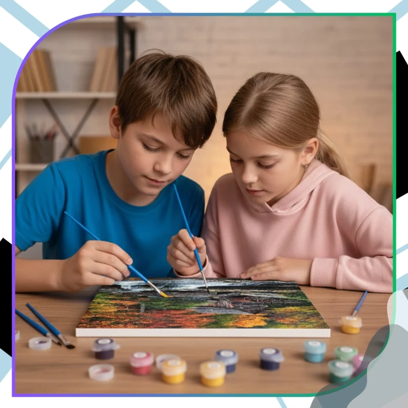 Malowanie po numerach z ramą 40 x 50cm obraz na płótnie Jesienny Młyn i Wodospad 11.webp