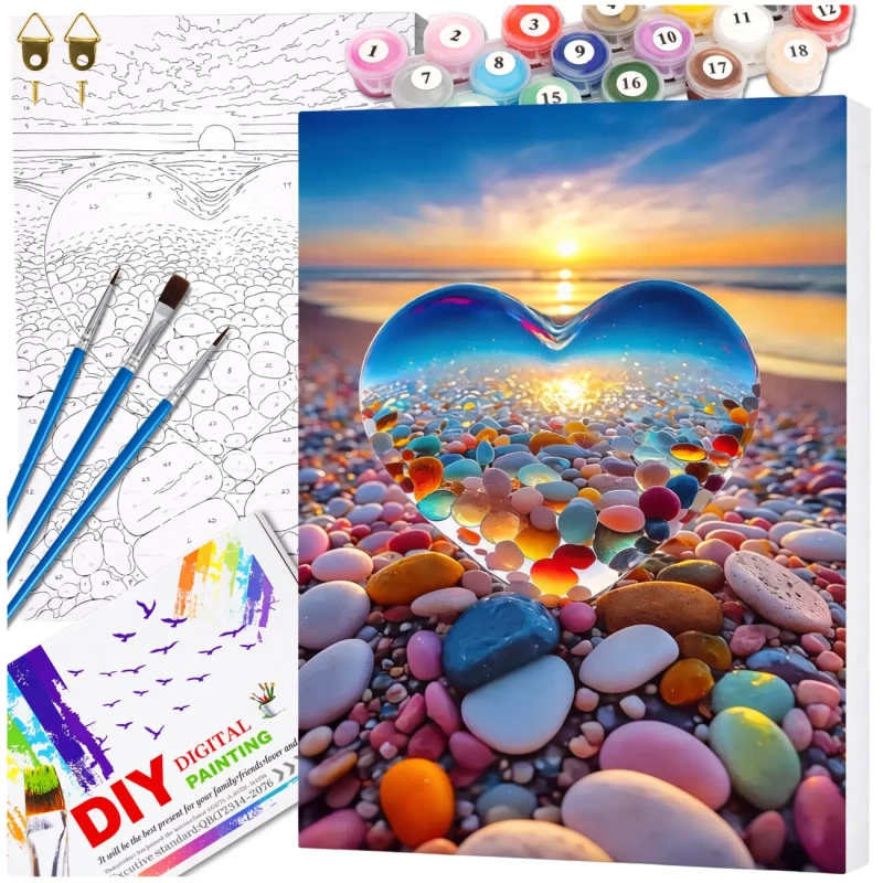 Malowanie po numerach z ramą 40 x 50cm obraz na płótnie Kolorowe Serce na Plaży 2.webp