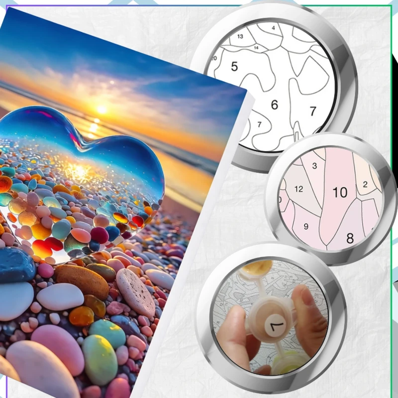 Malowanie po numerach z ramą 40 x 50cm obraz na płótnie Kolorowe Serce na Plaży 6.webp