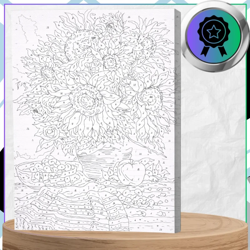 Malowanie po numerach z ramą 40 x 50cm obraz na płótnie Słoneczniki w Wazonie 4.webp