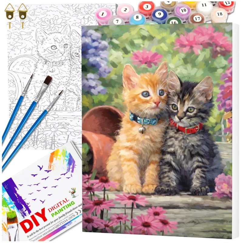 Malowanie po numerach z ramą 40 x 50cm obraz na płótnie Dwa Kociaki w Ogrodzie 2.webp