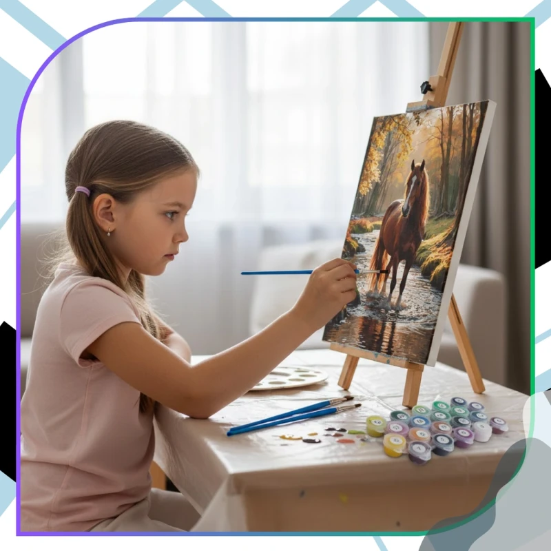 Malowanie po numerach z ramą 40 x 50cm obraz na płótnie Koń w Jesiennym Krajobrazie 12.webp
