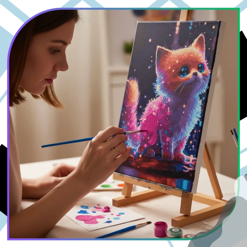 Malowanie po numerach z ramą 40 x 50cm obraz na płótnie Kolorowy Kotek 10.webp