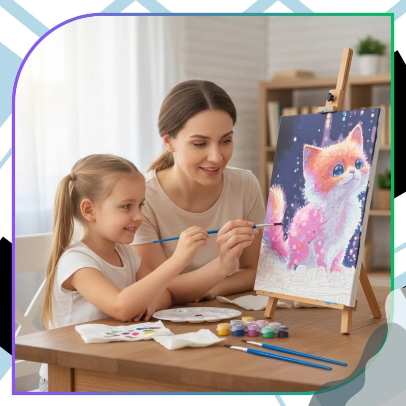 Malowanie po numerach z ramą 40 x 50cm obraz na płótnie Kolorowy Kotek 12.webp