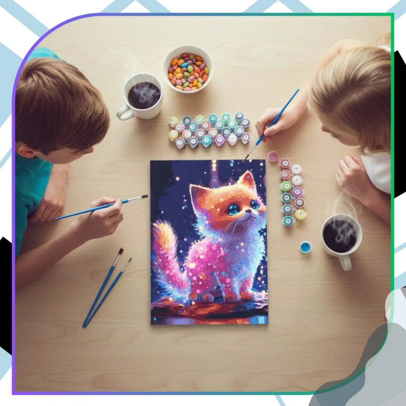 Malowanie po numerach z ramą 40 x 50cm obraz na płótnie Kolorowy Kotek 13.webp