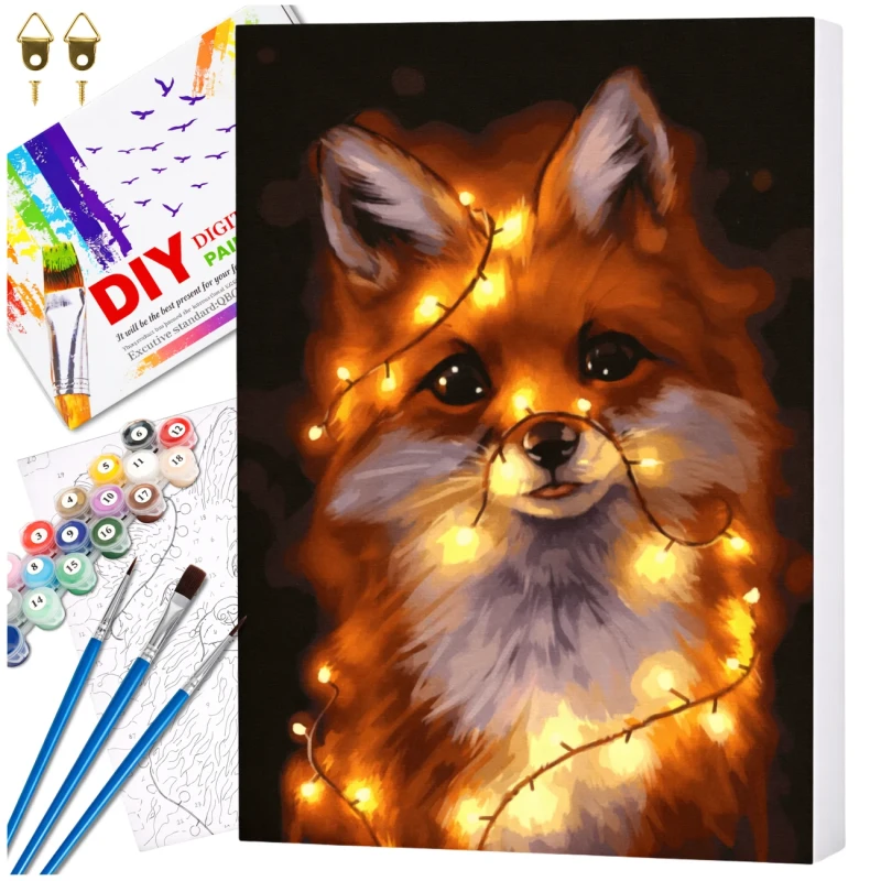 Malowanie po numerach z ramą 40 x 50cm obraz na płótnie Lisek w Świetle Lampek 1.webp