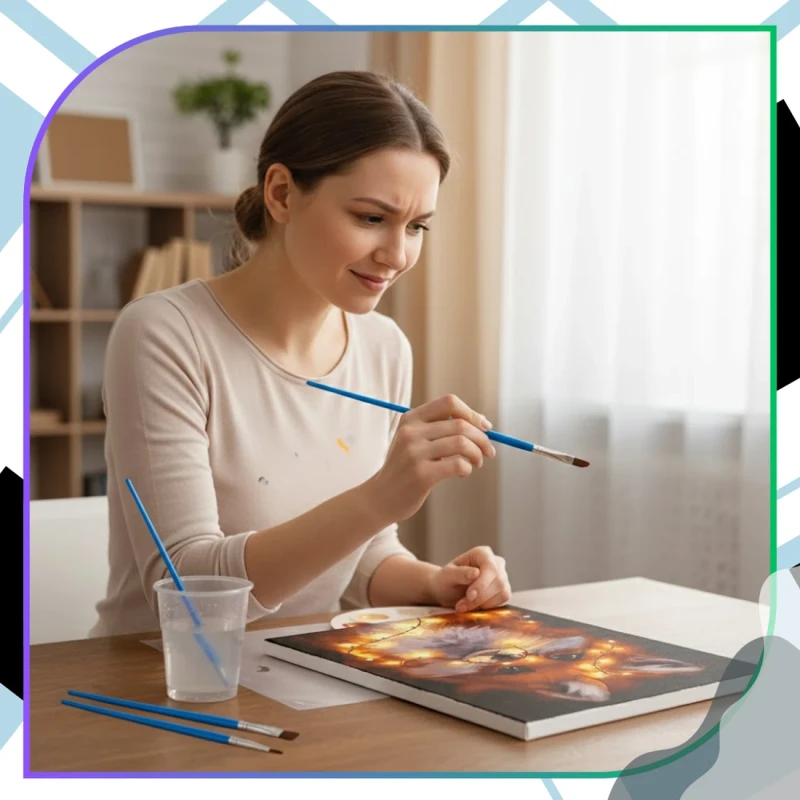 Malowanie po numerach z ramą 40 x 50cm obraz na płótnie Lisek w Świetle Lampek 13.webp