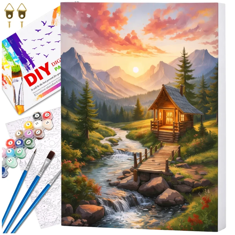 Malowanie po numerach z ramą 40 x 50cm obraz na płótnie Domek w Górach 1.webp